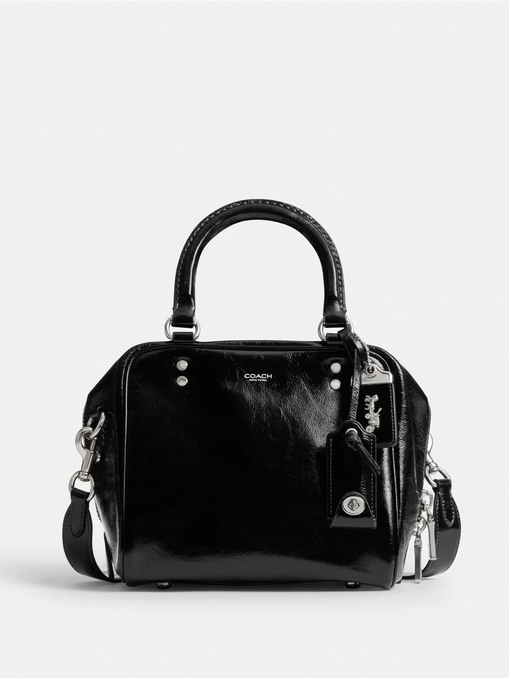 Coach Black Patent Leather Cube Rogue 20 with Silver Hardware